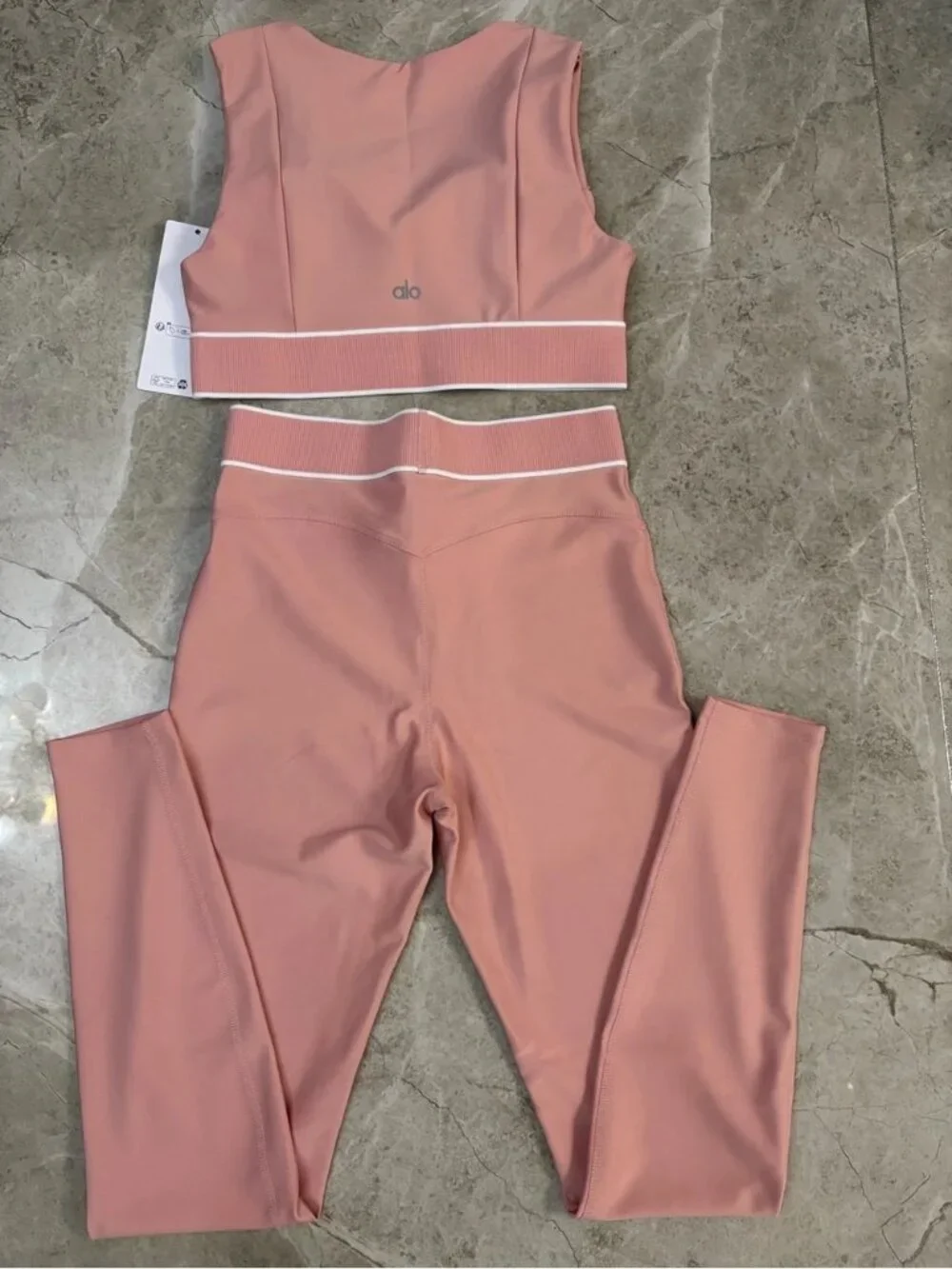 ALO Yoga Dusty Rose High-Waist Leggings & Supportive Crop Top Set